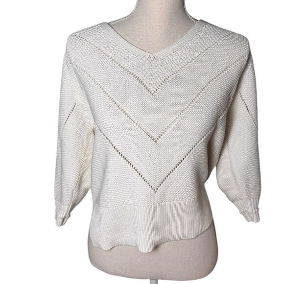 Brochu Walker Decker V-Neck Cotton-Blend Sweater White M - Picture 1 of 6